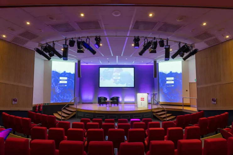 Image of the Kingston Lecture Theatre with bespoke branding